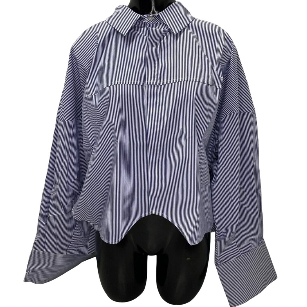 NEW KOURBELA Hydra Times Striped Long Sleeve Button-Up Shirt Blue/White Size